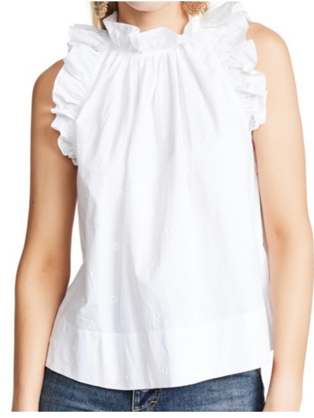 Ulla Johnson Tilda top- White Ruffled High-Neck Sleeveless Top